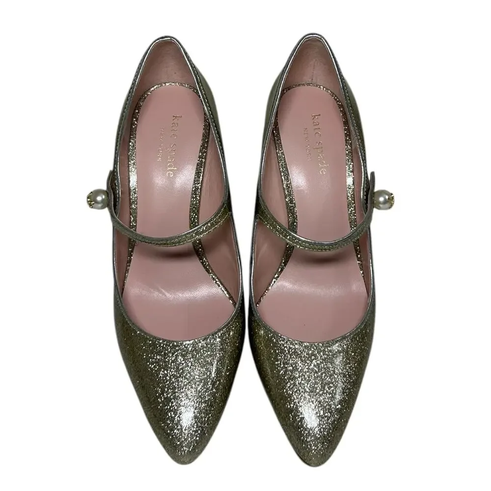 Kate Spade, Women's 'Maren' Pearl Glitter, Leather, Mary Jane Pumps, Gold Size 8